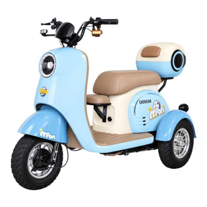 GHAZ IRIDE- Parent & Child Electric Trike Scooter 48V 20Ah 600W – Vespa Style 3-Wheel Family Tricycle